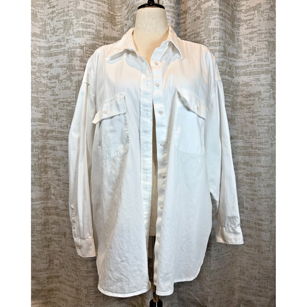 Aerie Oversized Heavyweight Cotton Button Up Shirt L Distressed Coastal Grandma